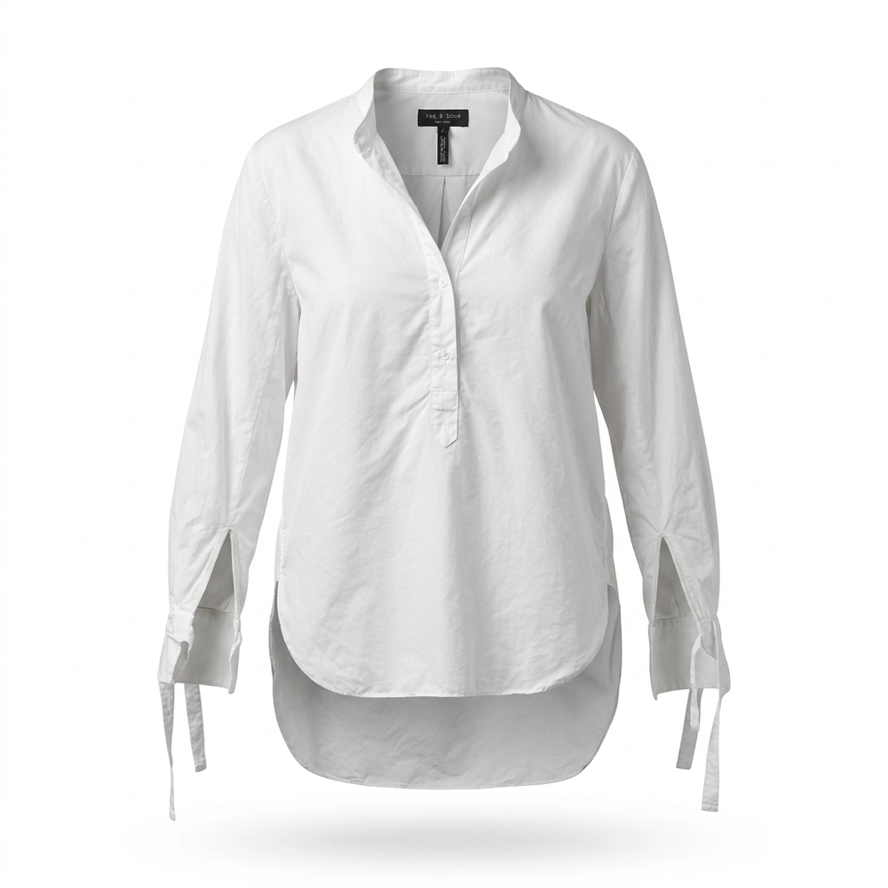 Rag & Bone white cotton button-up shirt with mandarin collar half placket long s
